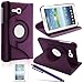 LK Luxury 360 Rotating PU Leather Case Cover For Samsung Galaxy Tab 3 Lite 7.0 T110 / T111 & Free Screen Protector + Stylus Pen (Purple)