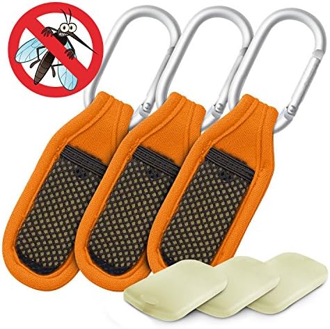 3 Pack Mosquito Repellent Keyring - Fly, Gnat and Bug Repeller - DEET FREE -With Natural Plant Oil - 6 Refills -Best Insect Repelling Product for All Activity (Color Orange)