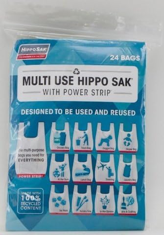 Multi Use Hippo Sak® with Power Strip®, Reusable Plastic Grocery Bags, 24 Pack