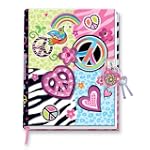 Peace Sign & Zebra Girls Diary with Heart Lock and Keys. Hardcover Secret Journal.