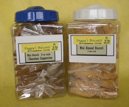 2 (Two) One Pound Jars (Almond and Chocolate Cappuccino) Mini Biscotti From Peggy's... by Peggy's Biscotti