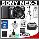 Sony Alpha NEX-3 Digital Camera Body & E 18-55mm OSS Compact Interchangeable Lens (Black) with 16GB Card + Battery + Case + Tripod + Accessory Kit