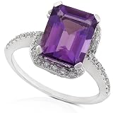 14k White Gold 1/4ctw Diamond & Emerald Cut Amethyst Ring (GH/SI)