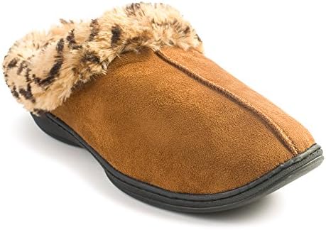 BEVERLY ROCK Woman's New Suade, Leopard Fur Lined Clogs, in 3 Pretty Colors Plus A Free "SHOP USA" Brand Eye Mask (X-Large / 9 - 10 US, Camel)