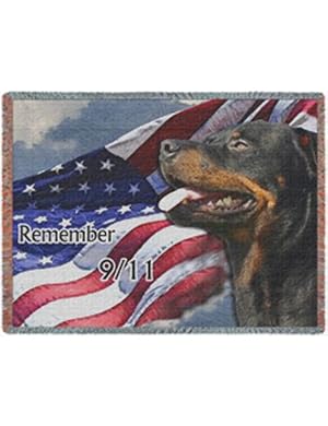 Rottweiler Dog 9/11 Woven Throw Blanket 50 x 60
