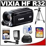 Canon Vixia HF R32 Flash Memory 1080p HD Digital Video Camcorder with 16GB Card + LED Video Light + Tripod + Case + Accessory Kit