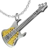 Men's Stainless Steel 3-Tone Guitar Pendant & Free Chain - Length 60cms