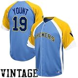 Majestic Milwaukee Brewers #19 Robin Yount Light Blue-Gold Wheelhouse Cooperstown Player Baseball Jersey