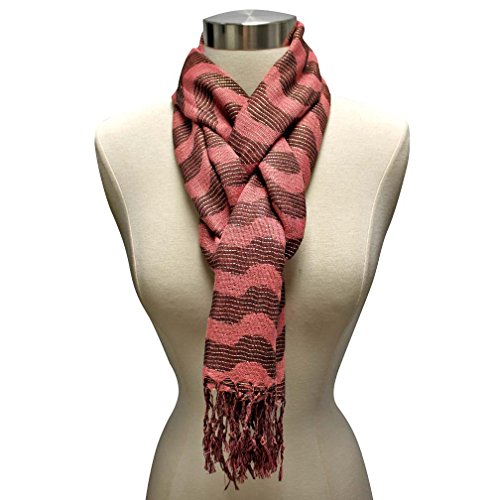 Wavy Metallic Striped Fringed Scarf