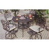 Darlee Catalina 52 Inch Round Cast Aluminum Bar Table Set With Cushions