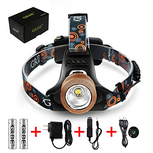 2000 Lumens Headlight Headlamp , LED Beam Head Lamp Light Torch , Zoomable Spotlight Floodlight , Rechargeable Waterproof Flashlight , for Night Fishing Hunting Camping Hiking Cycling Riding Running (Coffee)