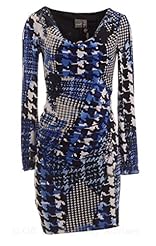 Houndstooth Print Cowl Neck Jersey/Polyester/Spandex  Dress