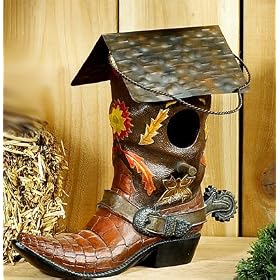 COWBOY BOOT rodeo Garden hanging BIRDHOUSE decor brown from Garden Boots