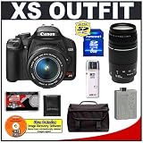 Canon Digital Rebel XS 10.1MP Digital SLR Camera (Black) + Canon EF-S 18-55mm IS Lens + Canon EF 75-300mm III Lens + Spare LP-E5 Battery + 8GB Card + Gadget Bag