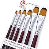 ColorBliss-Professional Quality Artist Paint Brushes-Set of 6-Filbert Golden Nylon Bristles-Create with Oils-Acrylic painting media-Watercolors-Gouache-Face Painting-Art Students-Long Handled-Durable