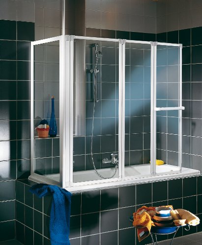 Schulte D1603-B 01 01 Badewannenfaltwand 3-teilig, mit Seitenwand B 71 cm und Handtuchhalter, H 140 x B 128.8 cm, alunatur