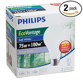 Philips 75-Watt A19 EcoVantage Light Bulb, Soft White, 2 Pack by Philips