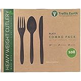 Trellis Earth Heavyweight Bioplastic Cutlery 108count Retail Box, 6" Length Fork/Knife/Spoon in two trays