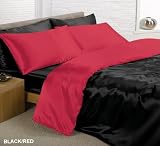 Viceroybedding 6pc Satin Duvet Cover Bed Set, Double, Reversible Black/ Red