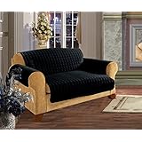 Elegance Linen Quilted Pet Dog Children Kids Furniture Protector Microfiber Slip Cover Sofa, Black