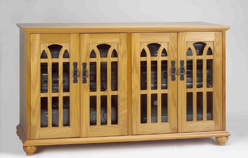 Leslie Dame TVGD-48 Glass Door Wood Mission AV TV Console - Oak