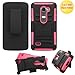 LG POWER CASE, Phonelicious For LG POWER L22C (Straight talk) / LG LEON C40 (TMOBILE / METRO PCS) Xtreme Heavy Duty Hybrid Armor Dual Layer Rhino Kickstand Belt Holster Clip Combo Rugged Case Tuff + LCD Clear Screen Phone Protector Combo & Phonelicious Pen Stylus (Pink Extreme)