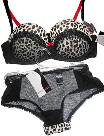 NYE Sexy up to Plus Size Leopard and Lace Push-up Bra & Bikini Set (36C, leopard lace push up)