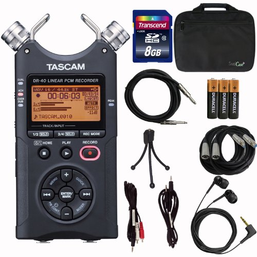Tascam DR-40 Recording Package w Headphones Sonic Sense Cables Tripod, 8GB SD card and More