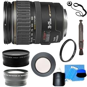Canon EF 28-135mm f/3.5-5.6 IS USM Standard Zoom Lens + 3 Lens Premium Accessory Kit For Canon EOS Rebel XS, EOS Rebel 1000D, EOS Rebel XSI, EOS Rebel 450D DSLR Camera