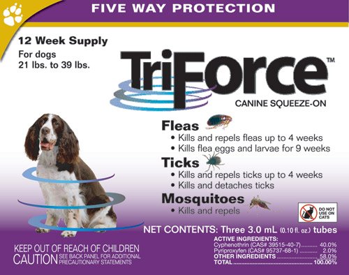 TriForce Squeeze-On - Dogs 21 to 39 lbs - 12 Week Supply