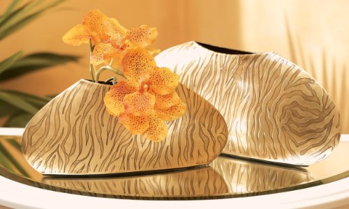 Pack of 8 Zebra Print Flat Oval Decorative Metal Vases