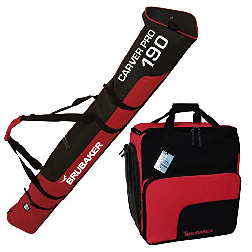HENRY BRUBAKER "Superfunction" Combo Ski Boot Bag and Ski Bag for 1 Pair of Ski up to 190 cm, Poles, Boots and Helmet - Black Red