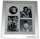 Family Memories - 4 Picture Multi Brushed Silver Photo Frame Gift - 2 Pictures 4 x 4, 1 Picture 3 x 3 & 1 Picture 5 X 3.5 inches