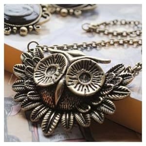 niceEshop(TM) Art deco owl vintage retro Long necklace jewellery pendant-Bronze +Free niceEshop Cable Tie