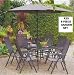 8 PIECE GARDEN PATIO SET. GLASS TABLE, 6 RECLINING ARM CHAIRS & 2.4m PARASOL