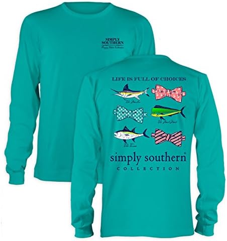 Simply Southern Tees Long Sleeve T-Shirt - Image Of Fish & Bow Ties - Color Seafoam