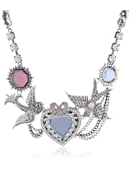 Betsey Johnson "Iconic Amethyst" Crystal Heart and Bird Necklace, 19"