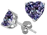 2.05 cttw Heart Shape Lab Created Alexandrite Earring Studs - 14kt White or Yellow Gold