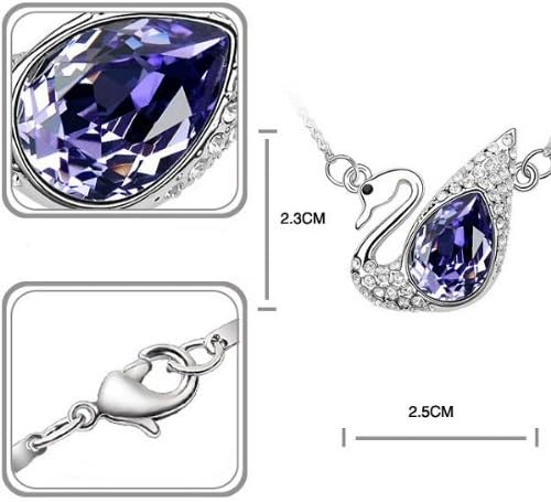 Cz Jewels 18k White Gold Plated Purple and Clear Swarovski Elements Swimming Swan Women Charm Pendant Necklace