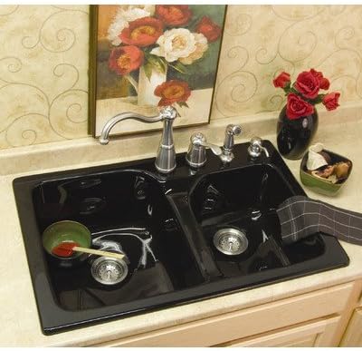 Advantage Series 33" x 22" x 10" Providence 60/40 Double Bowl Self Rimming Kitchen Sink Finish: Black, Faucet Drillings: 4 Holes