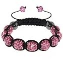 Fully Iced Out Hip Hop Pave 9 Pink Disco Ball Adjustable Bracelet