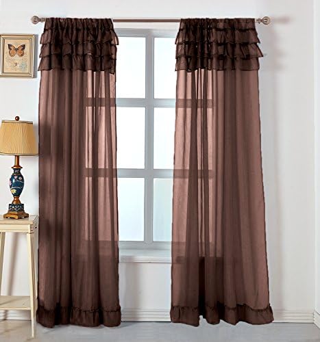AMAZLINEN Elegant Chic Ruffle Curtains Set of 2 Crushed Voile Sheer Panels 60" by 84" Rod Pocket (Chocolate)