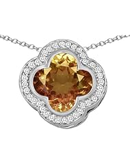 Original Star K (tm) Large Clover Pendant with 12mm Clover Cut Simulated Imperial Yellow Topaz in 925 Sterling Silver