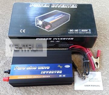 TEKTRUM PORTABLE 600 WATT 1200W 12V DC TO 120V AC PURE SINE WAVE POWER INVERTER