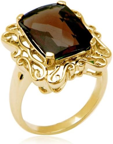 Gold Over Sterling Silver and Rectangular-Cut Smoky Quartz Renaissance Ring; Size 7.0