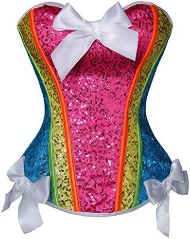 S-Lady Women's Fashion Colorful Sequin with Bows Trim Corset Large