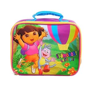 Dora the Explorer and Boots Balloon Adventure Girls Purple Square School Lunchbox