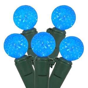 Set of 50 Sky Blue LED G12 Berry Fashion Glow Christmas Lights - Green Wire