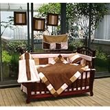 12 PIECE BABY GIRL CRIB BEDDING SET PINK & BROWN SUEDE