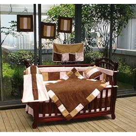 12 PIECE BABY GIRL CRIB BEDDING SET PINK & BROWN SUEDE